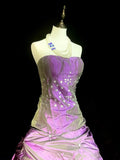 Modest Ball Gown Strapless Purple Taffeta 80s Long Prom Dresses Inspiration Party Gowns Vintage Formal Dress HZ0311
