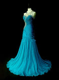 Vintage Mermaid One Shoulder Blue With Beaded 90s 2000s Senior Prom Dresses High School Long Formal Dress HZ0311