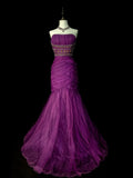 Vintage Mermaid Strapless Purple Tulle With Beaded 90s 2000s Senior Prom Dresses High School Long Formal Dress HZ0311