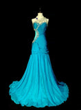 Vintage Mermaid One Shoulder Blue With Beaded 90s 2000s Senior Prom Dresses High School Long Formal Dress HZ0311
