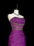 Vintage Mermaid Strapless Purple Tulle With Beaded 90s 2000s Senior Prom Dresses High School Long Formal Dress HZ0311