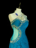 Vintage Mermaid One Shoulder Blue With Beaded 90s 2000s Senior Prom Dresses High School Long Formal Dress HZ0311