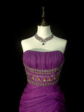 Vintage Mermaid Strapless Purple Tulle With Beaded 90s 2000s Senior Prom Dresses High School Long Formal Dress HZ0311