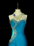 Vintage Mermaid One Shoulder Blue With Beaded 90s 2000s Senior Prom Dresses High School Long Formal Dress HZ0311