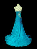Vintage Mermaid One Shoulder Blue With Beaded 90s 2000s Senior Prom Dresses High School Long Formal Dress HZ0311