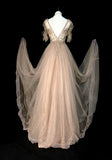 Modest A line Jewel Champagne Tulle With Beaded Bodice College Formal Outfit Long Prom Graduation Dresses For Teens HZ0311