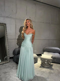 Elegant Spaghetti Straps Sleeveless Light Sky Blue Prom Dresses Long Party Dress HZ0311