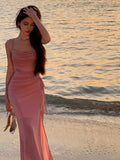 Modest Mermaid Spaghetti Strap Pink Sequin Evening Dresses Slit High School Teens Senior Night Dance Prom Outfits HZ0311