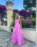 Gorgeous Fashion Pink A Line Strapless Organza Prom Dress Formal Gowns HZ0311