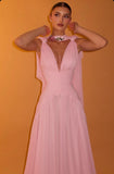 Attractive V-neck Prom Dresses For Women Pleated A-Line Lace Appliques Formal Evening Gowns HZ0311