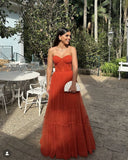 Modest A Line Sweetheart Rest Red Tulle Prom Dresses Inspo Simple Long Prom Gowns HZ0311