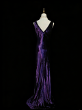 Vintage Mermaid V Neck Purple With Beads College Formal Outfit Long Prom Graduation Dresses For Teens HZ0311