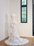 Modest Women's Mermaid Sweetheart Layered Pleated Lace Long Sweep Train Wedding Dresses HZ0311