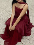 Simple A Line Strapless Burgundy Organza With Scarf Long Prom Dresses Impress Wedding Guest Dress Party Gown HZ0311