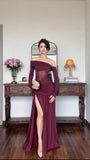Vintage Fashion Long Prom Dresses Mermaid Off The Shoulder Burgundy Evening Dress For Women HZ0311
