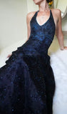 Vintage Mermaid Purple Lace Halter Prom Dresses Long Evening Party Dress Prom Gowns HZ0311