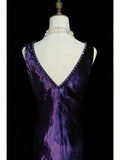 Vintage Mermaid V Neck Purple With Beads College Formal Outfit Long Prom Graduation Dresses For Teens HZ0311