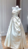 Retro 1960s Wedding Dresses for Bride A Line Strapless With Ruched Satin Petite/Plus Size Bridal Gowns Spring Summer Wedding HZ0311