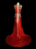 Vintage A line V Neck Red Sequin With Gold Appliques Bodice College Formal Outfit Long Prom Graduation Dresses For Teens HZ0311