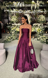 Modest Ball Gown Strapless Purple Satin Prom Dresses Drop Waist Party Dress Evening Dresses HZ0311