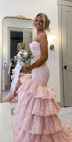Cute Mermaid Sweetheart Lace Pink Long Prom Dresses For High School People Girls Formal Bridesmaid Dress HZ0311