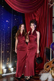 Elegant Halter Burgundy Satin Prom Dress Fashion Aesthetic For Teens Formal Dresses Party Outfits Prom Gown HZ0311