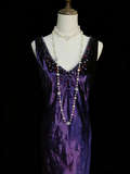Vintage Mermaid V Neck Purple With Beads College Formal Outfit Long Prom Graduation Dresses For Teens HZ0311