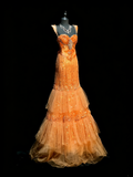 Modest Mermaid Sweetheart Orange Tulle With Layered College Formal Outfit Long Prom Graduation Dresses For Teens HZ0311