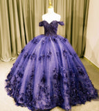 Timeless Ball Gown Off The Shoulder Grape Tulle Lace Quinceanera Dress Appliques Birthday Outfits Sweet 15 16 Birthday Gown HZ0311