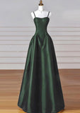 Classy Simple A-Line Dark Blue Satin Long Prom Dress, Dark Blue Long Formal Dress HZ0311