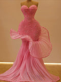 Shinning Mermaid Sweetheart Pink Sequins Long Prom Dresses Inspiration Evening Gowns For Women Formal Party Dress HZ0311