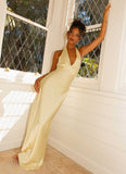 Classy Mermaid V Neck Slim Yellow Silk Satin Long Formal Fancy Prom Evening Dresses Dinner Outfits Classy Party Gown HZ0311