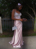 Classy Mermaid Spaghetti Straps Pink Satin Inspo For Black Women Girls Formal Party Gowns Long Prom Dresses HZ0311
