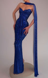 Modest Mermaid Sweetheart Royal Blue Sequin Prom Dresses With Scarf Evening Party Formal Gown 18th Birthday Gowns HZ0311
