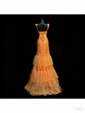 Modest Mermaid Sweetheart Orange Tulle With Layered College Formal Outfit Long Prom Graduation Dresses For Teens HZ0311
