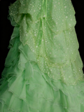 Modest Ball Gown Sweetheart Green Organza 80s Long Prom Dresses Inspiration Party Gowns Vintage Sweet 16 Dress HZ0311