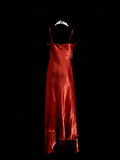 Vintage Fashion Night Aesthetic A Line Rust Red Spaghetti Straps 80s 70s 90s College Formal Outfit Long Prom Graduation Dresses HZ0311