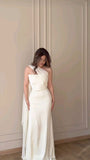 Women's Cocktail Party Gowns Mermaid One Shoulder White With Pleated Ruched Graduation Dinner Outfits Prom Dresses HZ0311