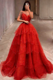 Gorgeous Blue Sparkly Tulle Beaded Prom Dress, Tiered Formal Gown with Rhinestone Party Gowns HZ0311