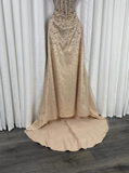 Sparkly Mermaid Square Neck Champagne Sequins Senior Prom Dresses High School Long Formal Dress HZ0311