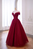 Shinning Ball Gown Off The Shoulder Red Tulle With Beads For Women Party Dresses Long Formal Prom Dresses 22th Birthday Gown HZ0311