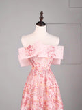 Elegant A line Off The Shoulder Pink Sequin Long Prom Dresses For Teens Evening Outfits Formal Dress HZ0311