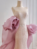 Glamorous Mermaid Strapless Light Pink Sequin With Cape Prom Dresses Long Evening Formal Gown BirthdayParty Gowns HZ0311