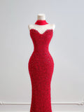 Romantic Mermaid Sweetheart Red Lace With Scarf Long Prom Dresses Impress 18th Birthday Outfits Party Gown HZ0311