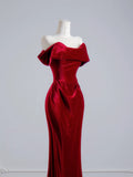 Romantic Mermaid Off The Shoulder Red Satin Long Prom Dresses Impress 18th Birthday Outfits Party Gown HZ0311