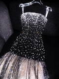 Princess Mermaid Strapless Black Sequined Long Formal Evening Dress Formal 18th Birthday Gowns Prom Dresses HZ0311