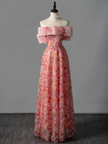 Modest A line Off The Shoulder Pink Sequin College Formal Outfit Long Prom Graduation Dresses For Teens HZ0311