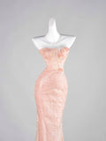 Classy Mermaid Pink Strapless Sequin Sleeveless Senior Prom dresses High School Formal Dress HZ0311