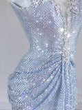 Sparkly Mermaid Scoop Neck Silver Sequin With Beaded Long Prom Dresses Formal Dress Party Birthday Outfits HZ0311