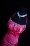 Retro A line Halter Hot Pink Satin 2000s Long Prom Dresses Inspo 19th Birthday Outfits Formal Dress HZ0311